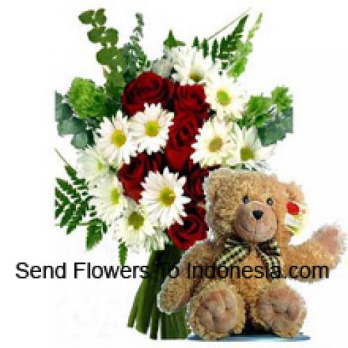 Roses et Gerberas avec Teddy de 12 pouces