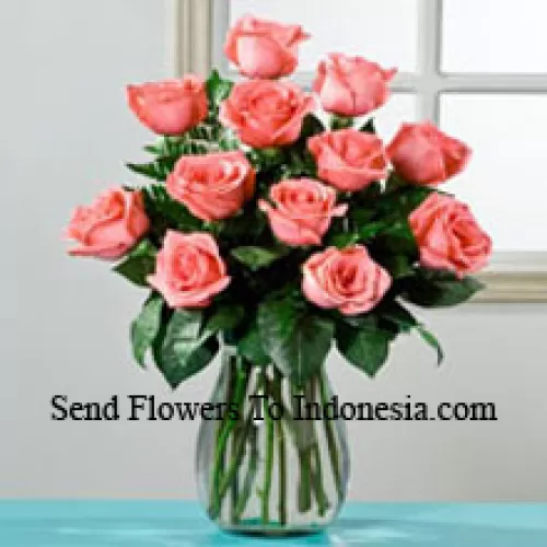 12 Pink Roses In A Vase