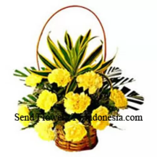 Basket Of 12 Yellow Carnations