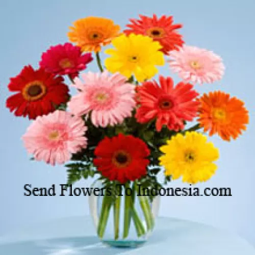 12 Mixed Colored Gerberas In A Vase