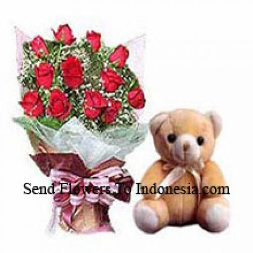 12 Belles Roses avec un Teddy de 12 pouces