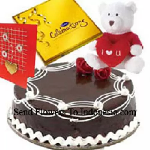 1 Kg de pastel de trufa, una caja de Cadbury's Celebration Pack, un oso de peluche que dice "Te Amo" y una tarjeta de felicitación gratis (Ten en cuenta que la entrega de pasteles solo está disponible para la región de Metro Manila. Cualquier pedido de entrega de pasteles fuera de Metro Manila será sustituido por un pastel de brownie de chocolate sin crema o se ofrecerá al destinatario un cupón de Red Ribbon suficiente para comprar el mismo pastel)