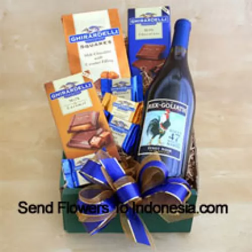 Dieser Geschenkkorb enthält eine Flasche feinen kalifornischen Cabernet, Ghirardelli-Schokoladenquadrate und Ghirardelli-Schokoladenriegel in Milch und Karamell. (Inhalt des Korbs einschließlich Wein kann je nach Saison und Lieferort variieren. Im Falle der Nichtverfügbarkeit eines bestimmten Produkts werden wir das gleiche durch ein Produkt von gleichem oder höherem Wert ersetzen)